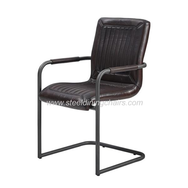 Quality Brown Faux Leather 45CM 82CM Bronze Metal Upholstered Dining Chair for sale