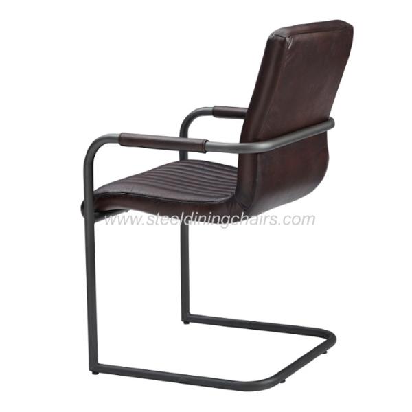 Quality Brown Faux Leather 45CM 82CM Bronze Metal Upholstered Dining Chair for sale