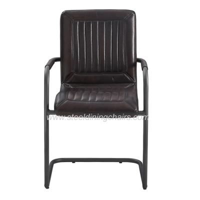 China Brown Faux Leather 45CM 82CM Bronze Metal Upholstered Dining Chair for sale
