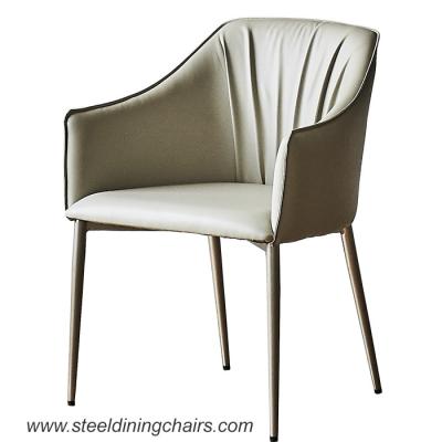 China Tufted Grey Leather 81cm 55cm Steel Frame Dining Chairs With Arm for sale