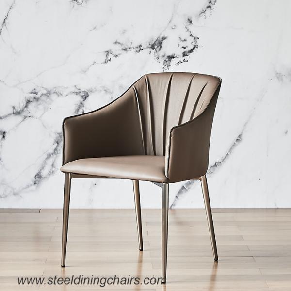Quality Tufted Grey Leather 81cm 55cm Steel Frame Dining Chairs With Arm for sale