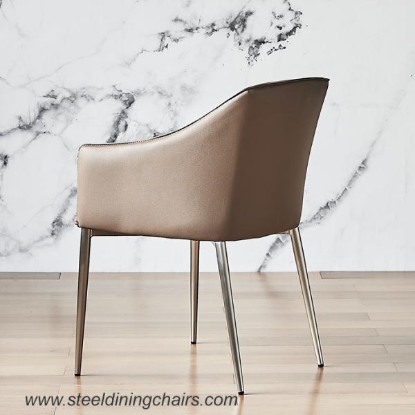 Quality Tufted Grey Leather 81cm 55cm Steel Frame Dining Chairs With Arm for sale