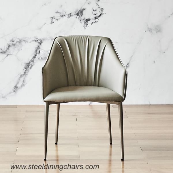Quality Tufted Grey Leather 81cm 55cm Steel Frame Dining Chairs With Arm for sale