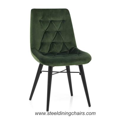 China Green Velvet Armless 84cm Metal Dining Chairs With Upholstered Seats Black for sale