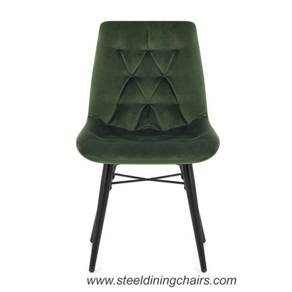 Quality Green Velvet Armless 84cm Metal Dining Chairs With Upholstered Seats Black for sale
