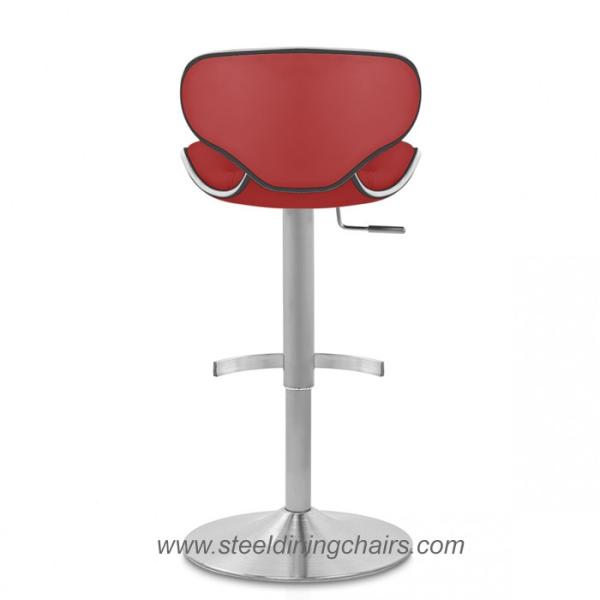 Quality Brushed Steel 46CM 105CM Red Real Leather Bar Stools With Round Base for sale