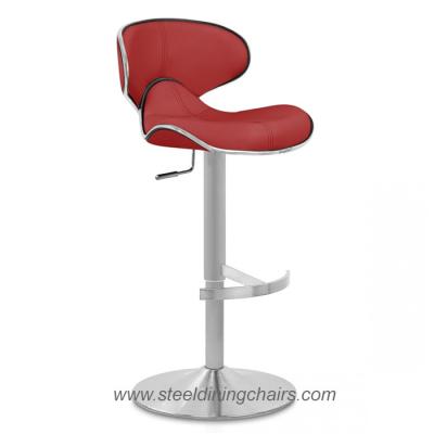 China Brushed Steel 46CM 105CM Red Real Leather Bar Stools With Round Base for sale