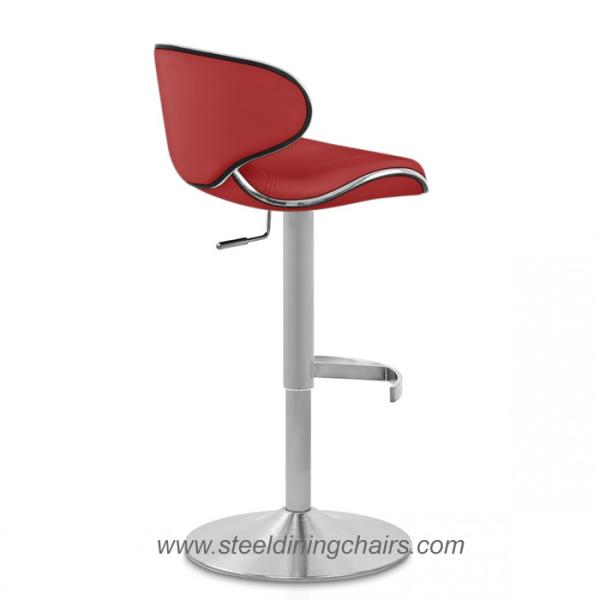 Quality Brushed Steel 46CM 105CM Red Real Leather Bar Stools With Round Base for sale