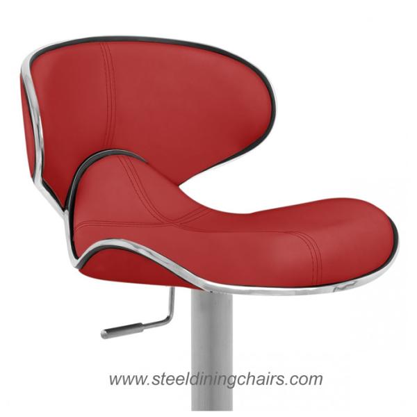 Quality Brushed Steel 46CM 105CM Red Real Leather Bar Stools With Round Base for sale