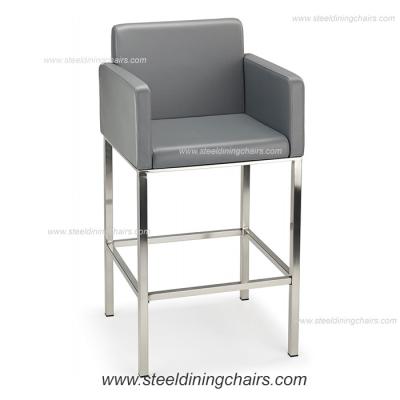 China Fixed Counter 98CM 52CM metal Grey Faux Leather Bar Stools for sale