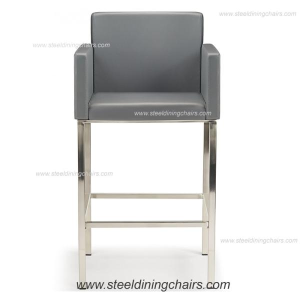 Quality Fixed Counter 98CM 52CM metal Grey Faux Leather Bar Stools for sale