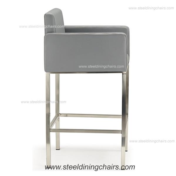 Quality Fixed Counter 98CM 52CM metal Grey Faux Leather Bar Stools for sale