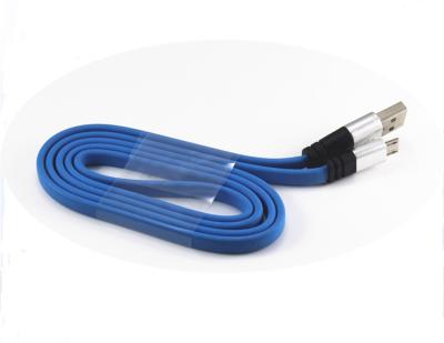 China Flat PVC TC Blue Orange Micro Usb Charging Cable 3FT Travel Portable for sale