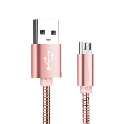 China Durable Metal Hose Pink Aluminum USB To Micro Charging Cable RoHS For Android for sale