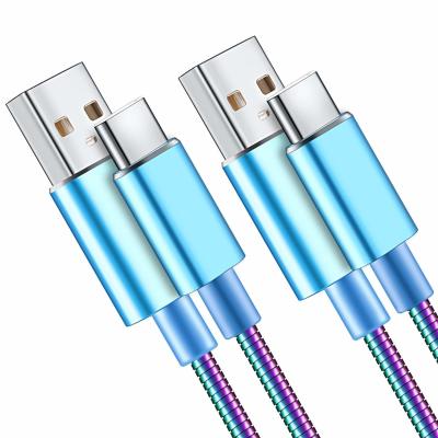 China Colorful CE Type C To USB A Cable Metal Hose 12-24V High Speed Charging for sale