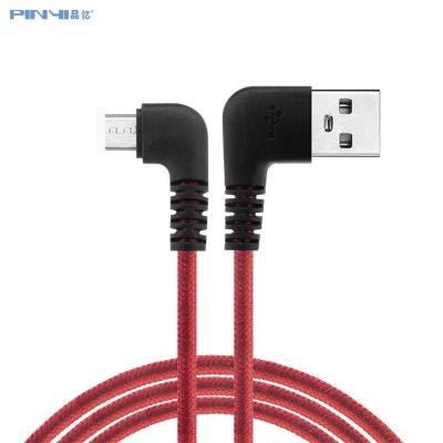 China Android 5V 2.4A USB A a la trenza de nylon del cable micro del USB 90 grados de ángulo recto en venta