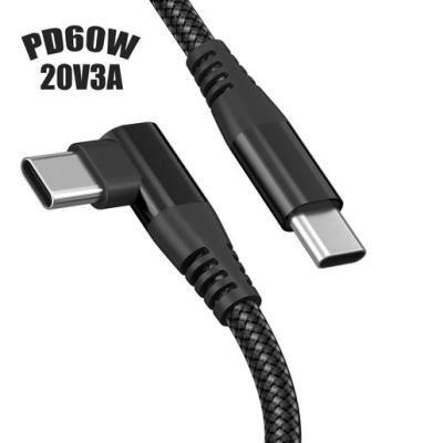 China 60W C ao carregamento rápido de C cabografam 1m que um ângulo USB de 90 graus cabografa o único cotovelo 12V à venda