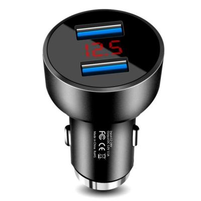 China OEM ODM USB Car Charger With LED Display 3A Aluminum ABS 2 Port Car Charger for sale