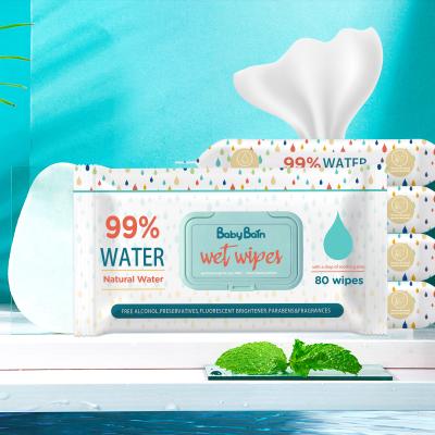 China Disposable Gentle Eco Baby Water Wet Wipes Cleaning 80PCS Bags OEM GSM Wipes for sale