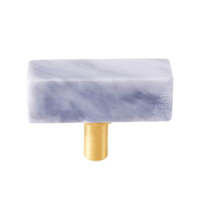 China Nordic natural marble drawer knob simple square brass furniture cabinet handle for sale