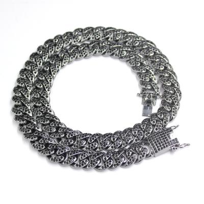 China Hot Sale 13.5mm Gunmetal Cuban Chain Necklace For Men Women Hip Hop Rapper Necklace Iced Out Bling Rhinestones Jewelry for sale