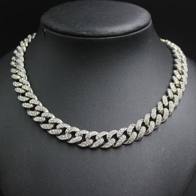 China Hot Sale Hip Hop Jewelry Iced Out White Rhinestone Miami Cuban Link Chain Choker Necklace for Women Men Gift for sale