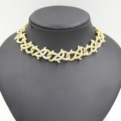 China Brand New Gold Plated Men Women Cuban Necklaces Rhinestone Iced Out Curb Cuban Chain Necklace Jewelry For Hip Hop Lover for sale