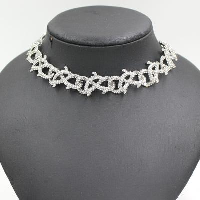 China Brand New Imitation Rhodium Cuban Necklace Rhinestone Iced Out Curb Cuban Chain Necklace Jewelry For Bride Wedding Gifts for sale