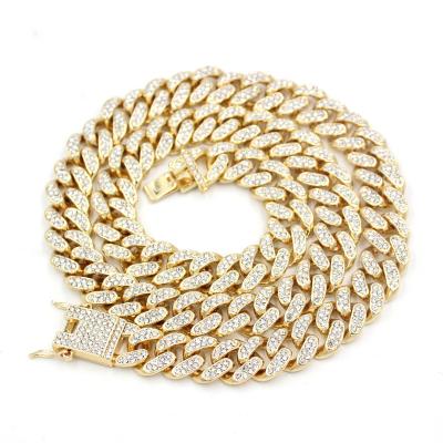 China Jewelry Manufactuer Iced Out Paved Rhinestone Miami Curb Cuban Chain Necklace For Women Mens CZ Rapper Necklaces Hip Hop for sale