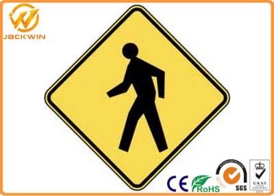 China Customized Traffic Warning Signs , Yellow Reflective Pedestrian Warning Sign for sale
