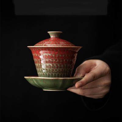 China Ceramic Opening Gaiwan Teaware Cup Chinese Tea Bowls Set Vintage Red Chawan Tea Tureen for sale