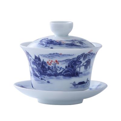 China Jingdezhen Ceramic Gaiwan Teacup Handmade Tea Tureen Blue and White Porcelain Tea Bowl Chinese Porcelain Teaware Accessories for sale