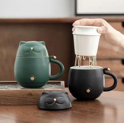 China Travel Portable Tea Set Smiley Cat Shape Teapot Set Ceramic Mini Gongfu Mug Cups Teapot Infuser Set for sale