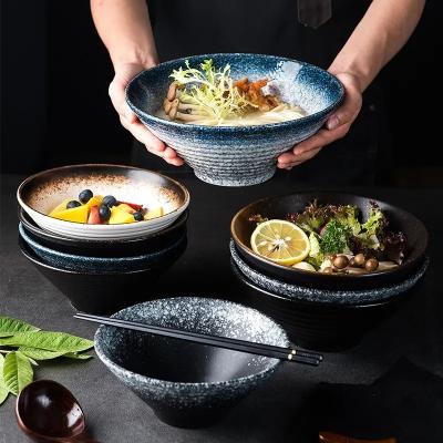 China 7 / 8 / 9 Inch Japanese Style Household Large Rice Noodle Soup Bowl Set Restaurant Tableware Porcelain Ceramic Ramen Bow for sale