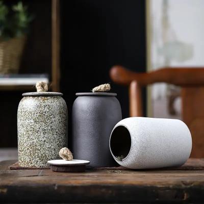 China Vintage Retro Pottery Tea Storage Jars with Lid Caddy Cans Tanks Box Teaware Accessories Ceramic Tea Storage Container for sale