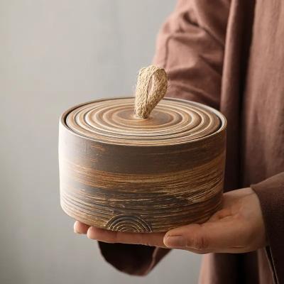 China Japanese Handmade Coarse Pottery Storage Jar With Lid Kitchen Utensils Tea Coffee Sugar Canister Box Case Household for sale