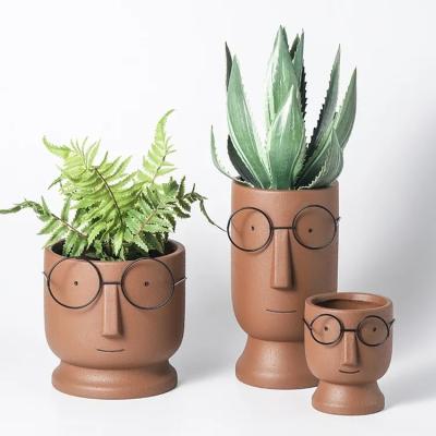 China Home Garden Nordic Cute Glasses Boy Cartoon Pots for Succulents Indoor Catcus Planters Ceramic Succulent Flower Pot for sale