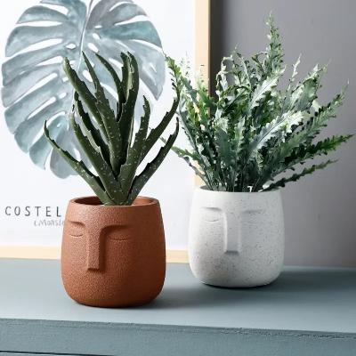 China 5.5 inch Nordic Creative Abstract Human Face Cement Cactus Succulent Flowerpot Home Garden Cement Pots for Plants for sale