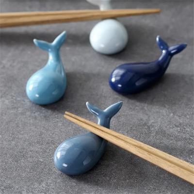 China Cartoon Fish Whale Shape Chopsticks Rest Kitchen Art Craft Tableware Knife and Fork Stand Ceramic Chopstick Holder for sale