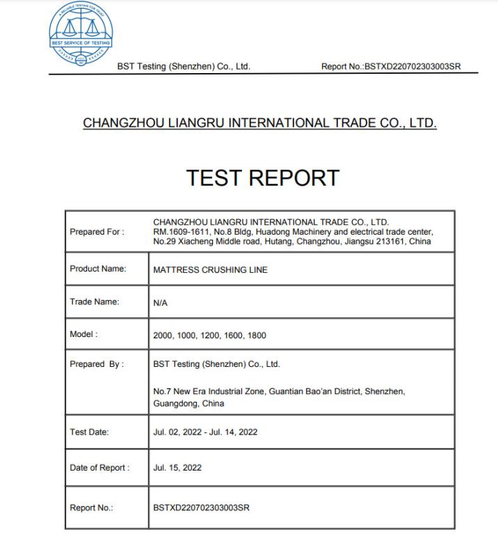  - CHANGZHOU LIANGRU INTERNATIONAL TRADE CO., LTD.
