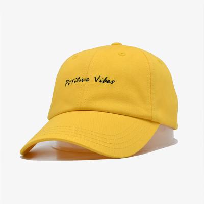 China Embroidery Outdoor Sports Dad Hats Light Yellow Color Cotton Fabric For Unisex for sale