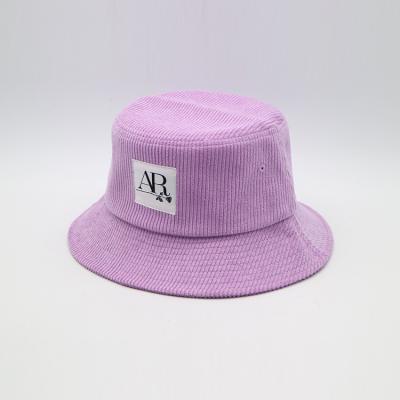 China Purple Fisherman Bucket Hat Woven Patch 100% Corduroy Women'S Cap for sale