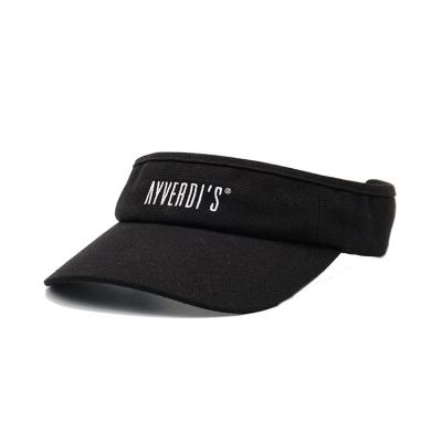 China 58cm Summer Sun Visor Cap Canvas Fabric Adult Size Black Color Embroidery Logo for sale