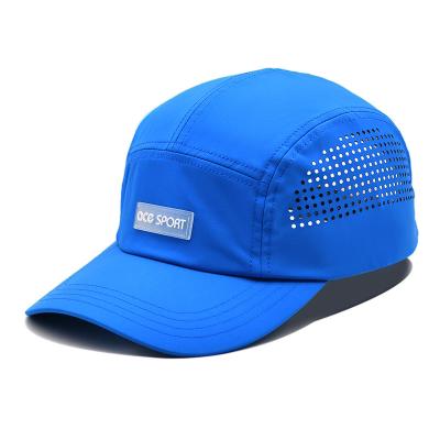 China Waterproof 5 Panel Hat Breathable Quick Dry Mesh Sports Cap With Rubber Patch Logo for sale