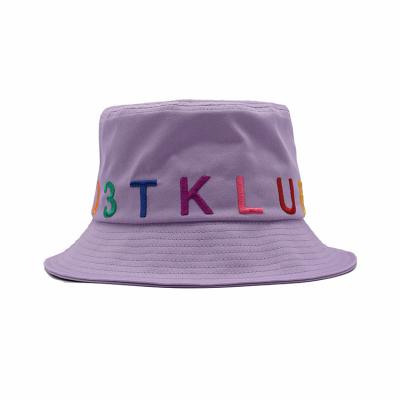 China Purple 100% Cotton Bucket Hat 58cm 3D Embroidered For Women for sale