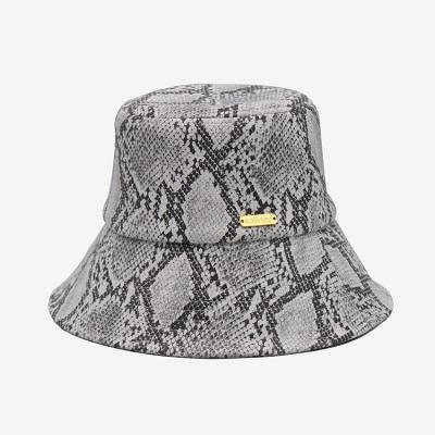 China Unisex 58cm Gray PU Leather Bucket Hat With Gold Metal Logo for sale