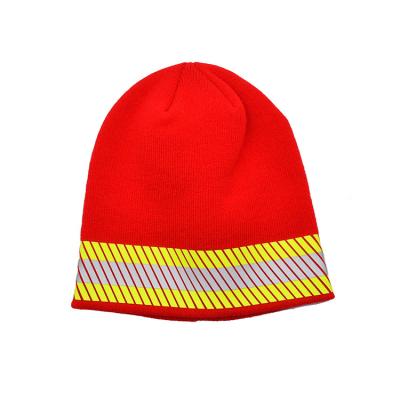 China Outdoor Knit Beanie Hats Reflective Striped 3M Thinsulate Lined High Visibility Fluorescent Safety Watch Cap for sale