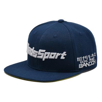 China Navy Blue Acrylic Six Panel Flat Cap Customized Logo 3D Embroidered Snapback Cap for sale