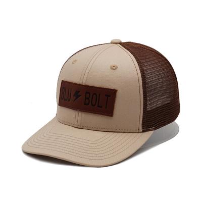 China Customized High Grade Mesh Trucker Cap Leather Patch Baseball Cap for sale