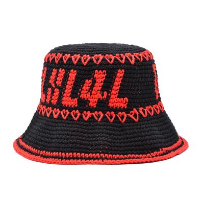 China Hand woven Bucket hat leisure summer sun shading beach straw hat for sale